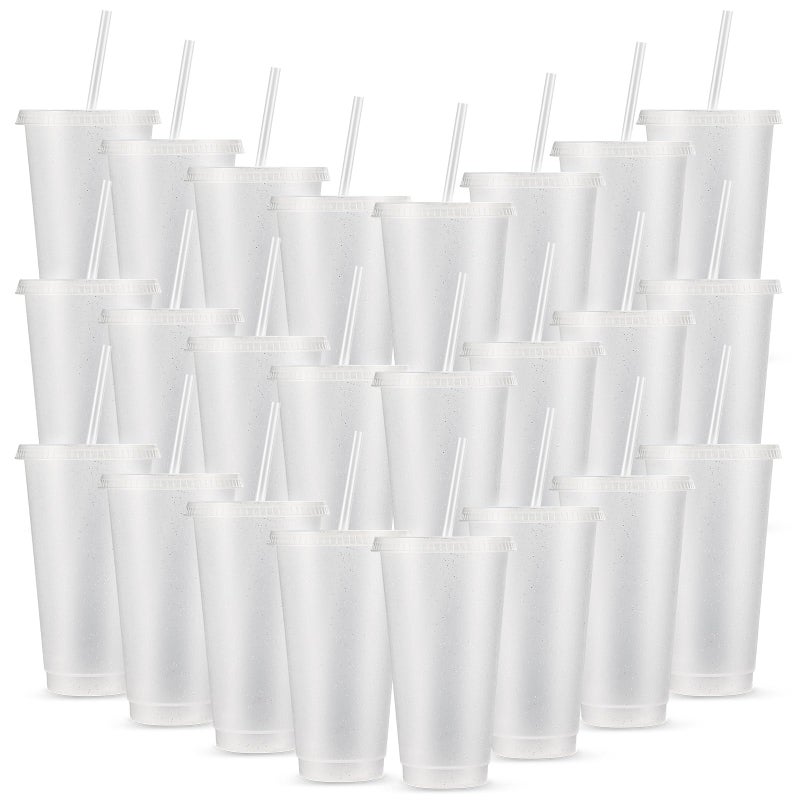 Amyhill Amyhill 24 Pcs Reusable Cups with Lids and Straws 24 oz Glitter Iced Coffee Tumbler Plastic Travel Mug Cup for Smoothie Juices Birthday Sleepover Party Supplies for GirlsClear