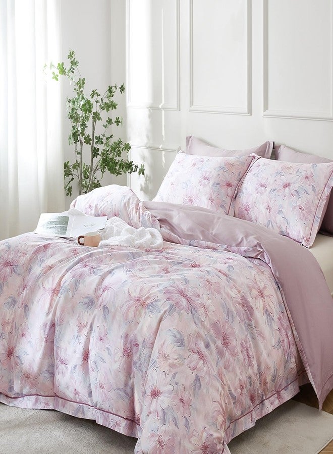 OAITE Duvet Cover Set King Size Floral Pattern 600 Thread Count Ultra Soft 100% Long Staple Cotton Duvet Cover Sets 3-PC, Breathable Duvet Cover with Zipper Closure & Corner Ties - Image 2