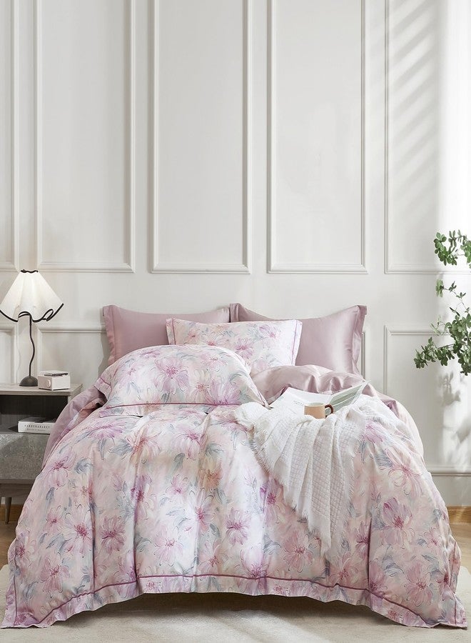 OAITE Duvet Cover Set King Size Floral Pattern 600 Thread Count Ultra Soft 100% Long Staple Cotton Duvet Cover Sets 3-PC, Breathable Duvet Cover with Zipper Closure & Corner Ties - Image 1