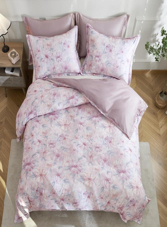 OAITE Duvet Cover Set King Size Floral Pattern 600 Thread Count Ultra Soft 100% Long Staple Cotton Duvet Cover Sets 3-PC, Breathable Duvet Cover with Zipper Closure & Corner Ties - Image 4