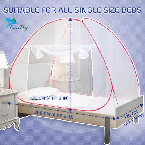 Evafly Mosquito Net for Single Bed | Foldable Machardani | Polyester Strong 30GSM mesh| PVC Coated Corrosion Resistant Steel Wire - Pink - Image 3