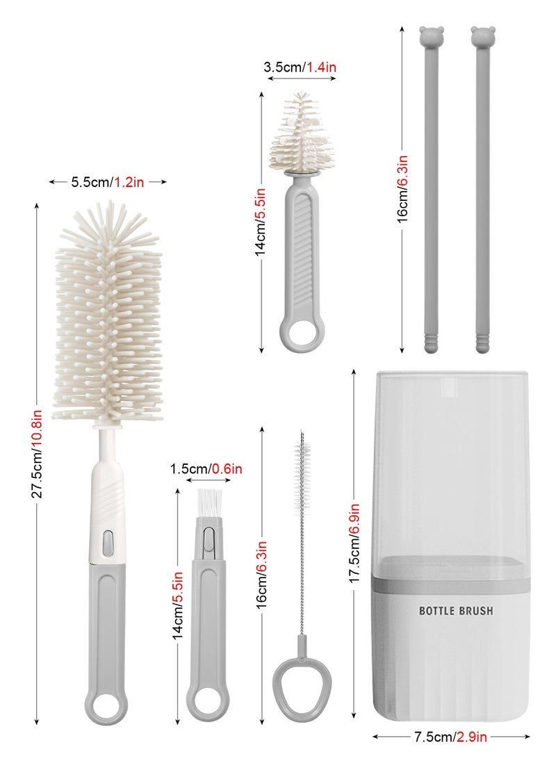 أوربازار مجموعة فرشاة - مجموعة تنظيف زجاجات الرضاعة مع فرشاة سيليكون وفرشاة حلمة وفرشاة قشة ورف تجفيف - أداة تنظيف زجاجات 6 في 1 للمنزل والسفر - Image 2