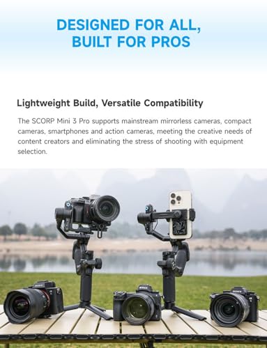 FeiyuTech SCORP Mini-3-Pro Gimbal Stabilizer for Camera Mirrorless/Compact/Action Cameras,Smartphone,18m AI Tracking,Detachable Remote Handle,4.4lbs Payload,3-axis Gimbal for Canon Sony Nikon - Image 2