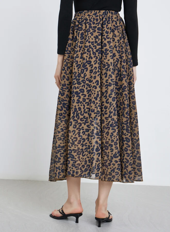 تايك تو Take Two Women's Leopard Print A-Line Chiffon Maxi Skirt