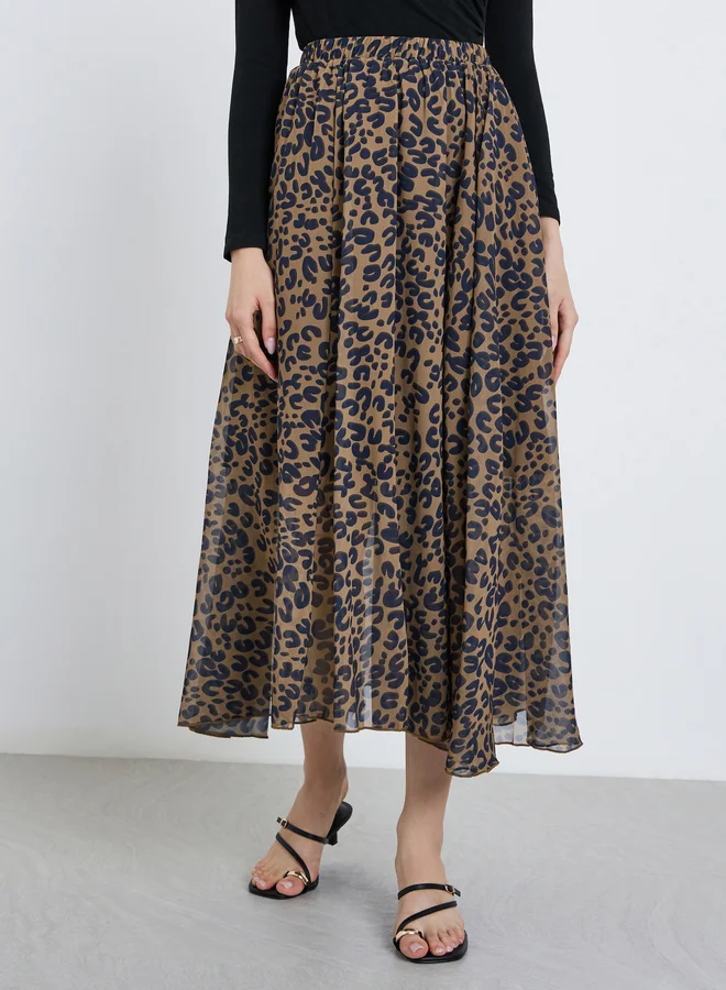 تايك تو Take Two Women's Leopard Print A-Line Chiffon Maxi Skirt