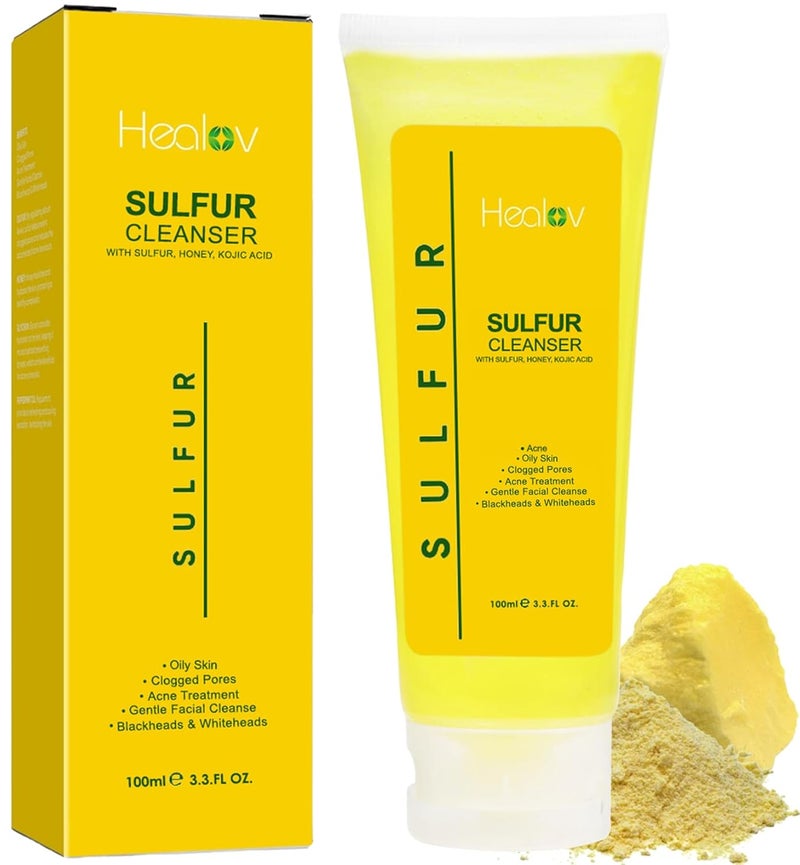 Sulfur Soap Sulfur Face Body Wash for Acne Sulphur Exfoliating Facial Cleanser Absorbs Excess Oil Reduces Breakouts Cleanses Skin Natural Cystic Acne Rosacea Skin Care Treatment