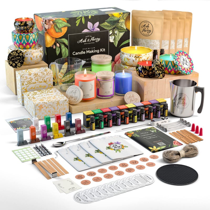ASH & HARRY Premium Soy Candle Making Kit for Adults, Complete Gift Set with 10 Premium Tins & Jars, DIY Starter Candle Making Supplies, Perfect Home Decorations Holiday Gift Which Makes 10 Candles - Image 1