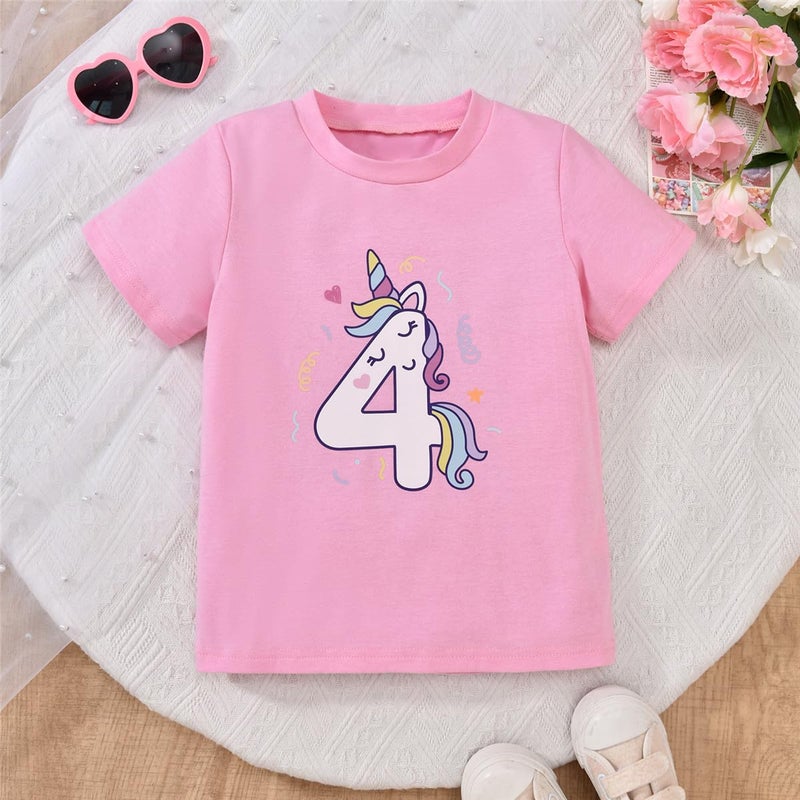 CPEI 4th Birthday Outfit Girl,4 Year Old Fourth Four Shirt Skirt Outfit for Toddler Girls (Pink, 4T) - Image 3