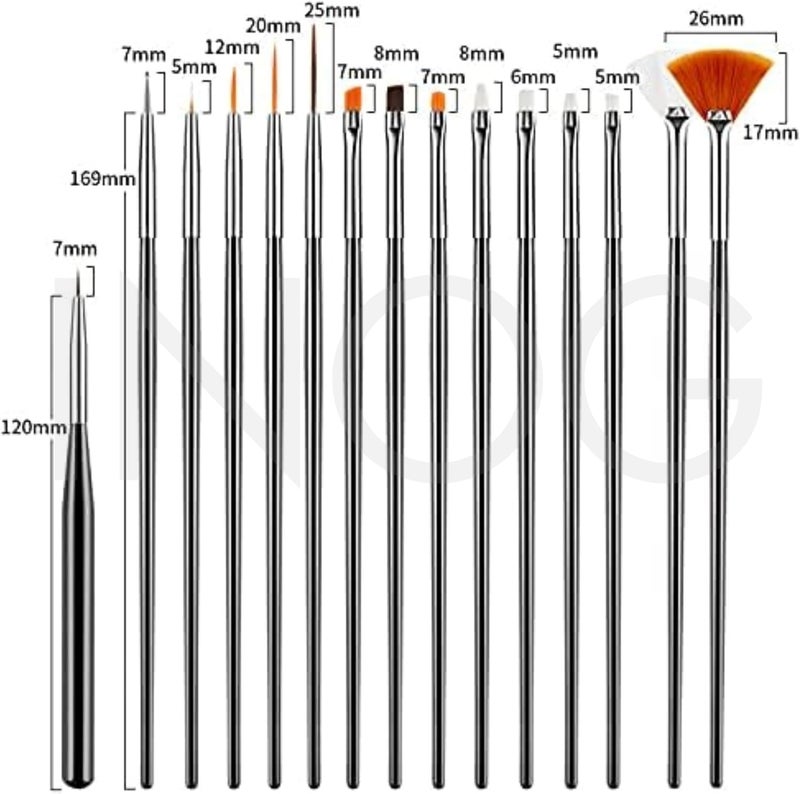 INOG 31pcs Nail Art Brushes,Nail Art Tool Set,Nail Dotting Tools,Nail Dust Brush,Striping Nail Art Brushes for Long Lines,Nail Drawing Pen For Nail Design. - Image 2