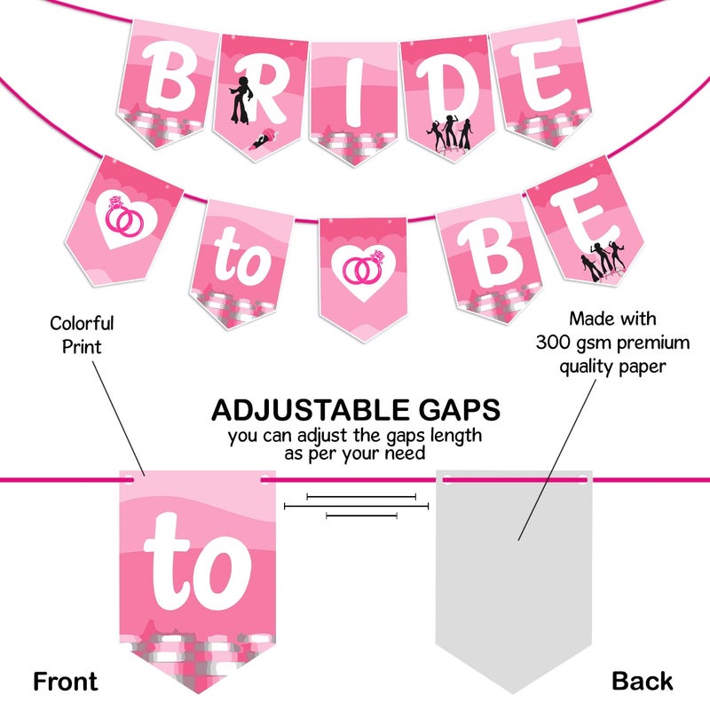 Zyozique ® Bride to Be Paper Banner For Bachelorette Party Decorations | Bridal Shower Decorations Garland - Engagement, Bridal Shower, Wedding Party Celebration Paper Banner (Pink) - Image 3