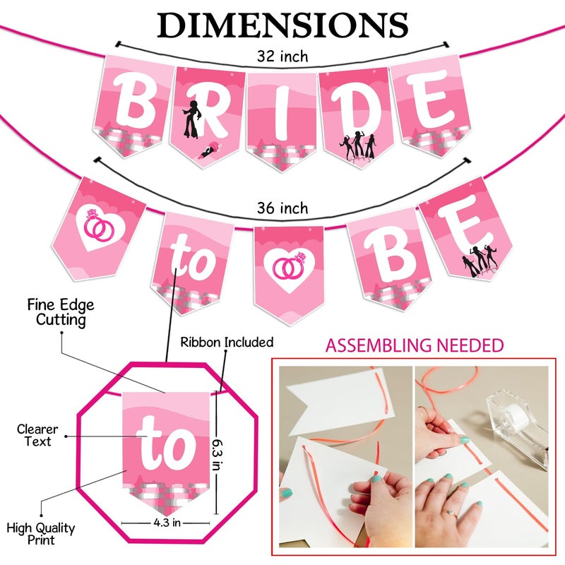 Zyozique ® Bride to Be Paper Banner For Bachelorette Party Decorations | Bridal Shower Decorations Garland - Engagement, Bridal Shower, Wedding Party Celebration Paper Banner (Pink) - Image 2