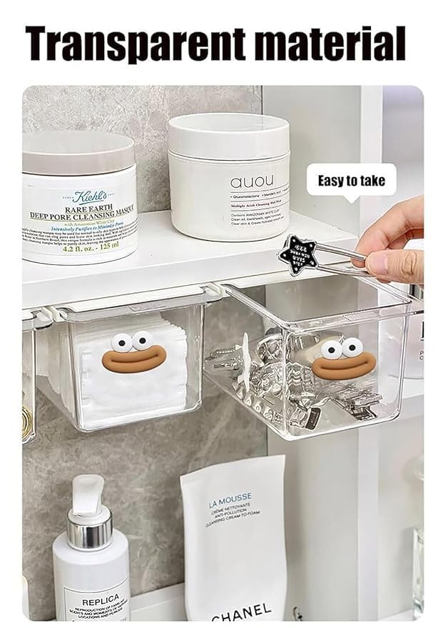 HVB Store Mini Drawer Storage Box Transparent Bathroom Cabinet with Shelf pack of 2 - Image 5