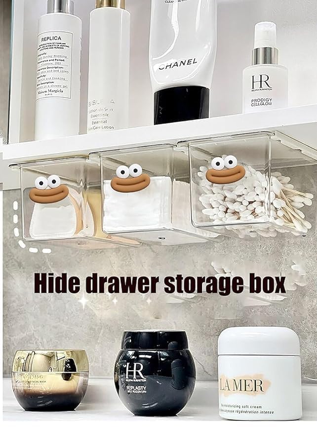 HVB Store Mini Drawer Storage Box Transparent Bathroom Cabinet with Shelf pack of 2 - Image 2