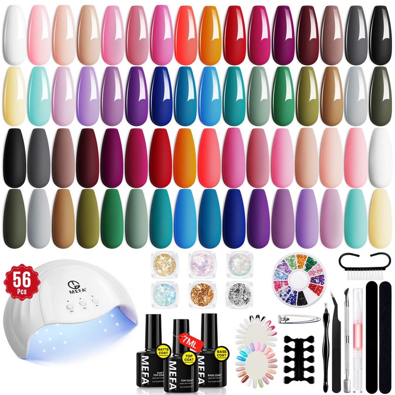 MEFA 32 Colors Gel Nail Polish Kit with U V Light, 54 Pcs Nude Pink Popular Gel Nail Polish Starters Set Essential Manicure Tools Nails Art Decorations DIY Gifts - Image 1