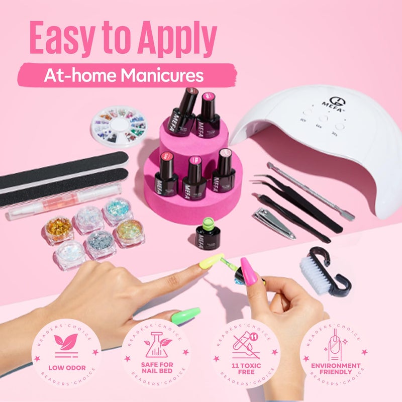MEFA 32 Colors Gel Nail Polish Kit with U V Light, 54 Pcs Nude Pink Popular Gel Nail Polish Starters Set Essential Manicure Tools Nails Art Decorations DIY Gifts - Image 5