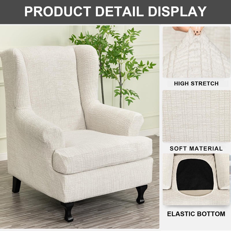 Eco-Ancheng Wingback Chair Slipcover 2 Piece Slipcovers for Wingback Chairs Jacquard Wingback Chair Covers Washable Furniture Protector with Elastic Bottom for Living Room Wingback Chairs,L16 - Image 3