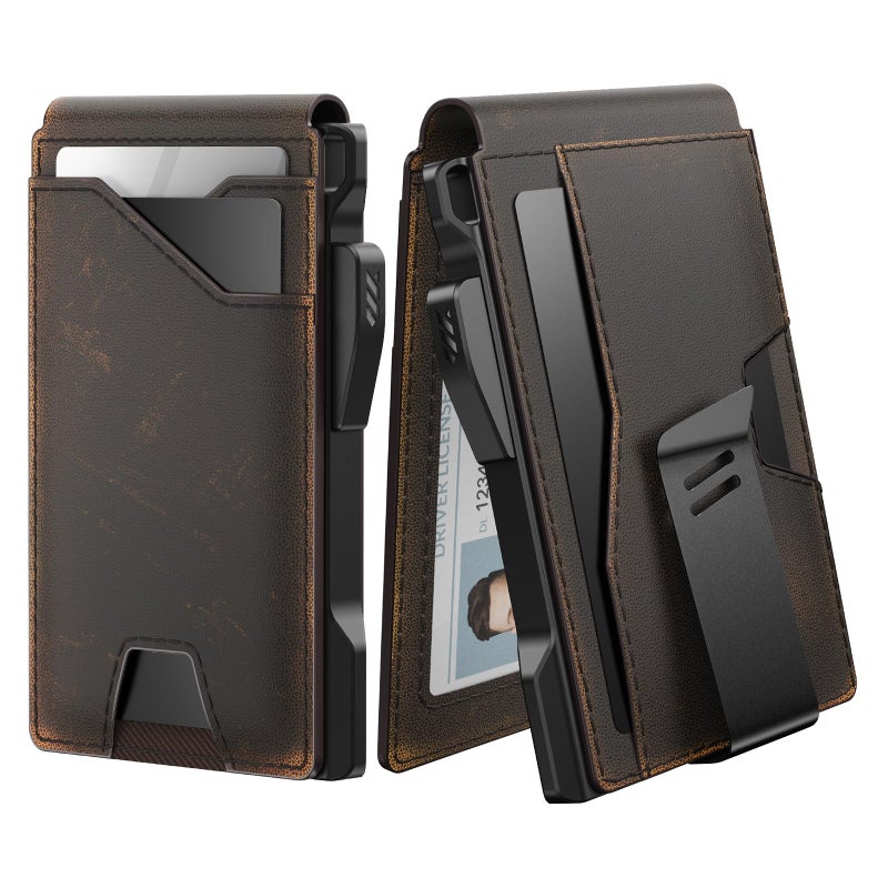 typecase Tactical Wallet for Men Card Holder: Pop Up Card Case, Full Grain Leather, Smart, RFID Blocking, Slim, Minimalist, Thin, Front Pocket - 10 Card Slots, ID Window, Money Clip (Burnished Black) - Image 1
