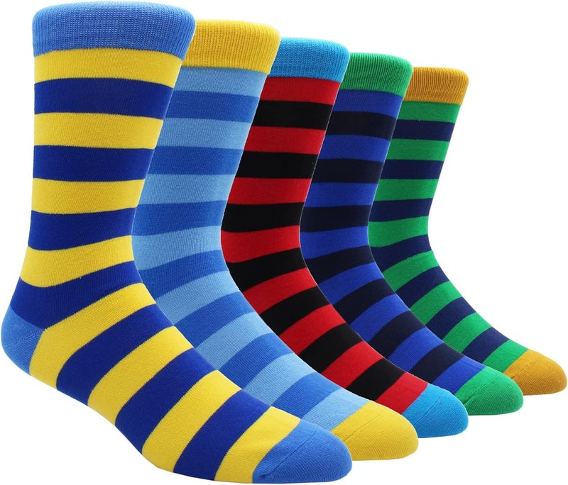 TOEJYJ Mens Fun Dress Socks, Pattern Funny Casual Socks Pack, Colorful Striped Cotton Novelty Socks Size 10-13 - Image 1