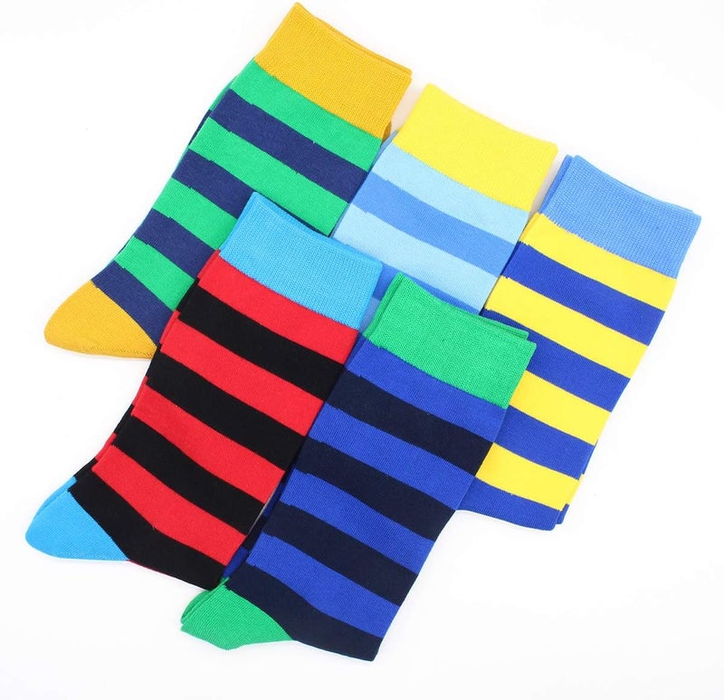 TOEJYJ Mens Fun Dress Socks, Pattern Funny Casual Socks Pack, Colorful Striped Cotton Novelty Socks Size 10-13 - Image 2
