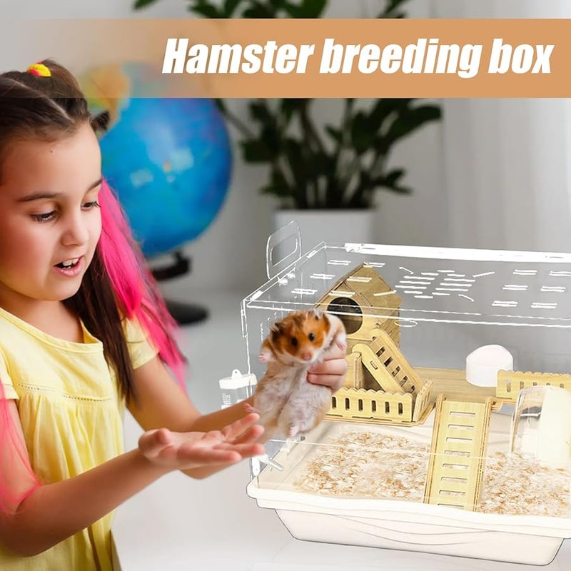 قفص الهامستر الأكريليك الشفاف، موطن الحيوانات الأليفة الصغيرة جيد التهوية، منزل للمراقبة - Image 3