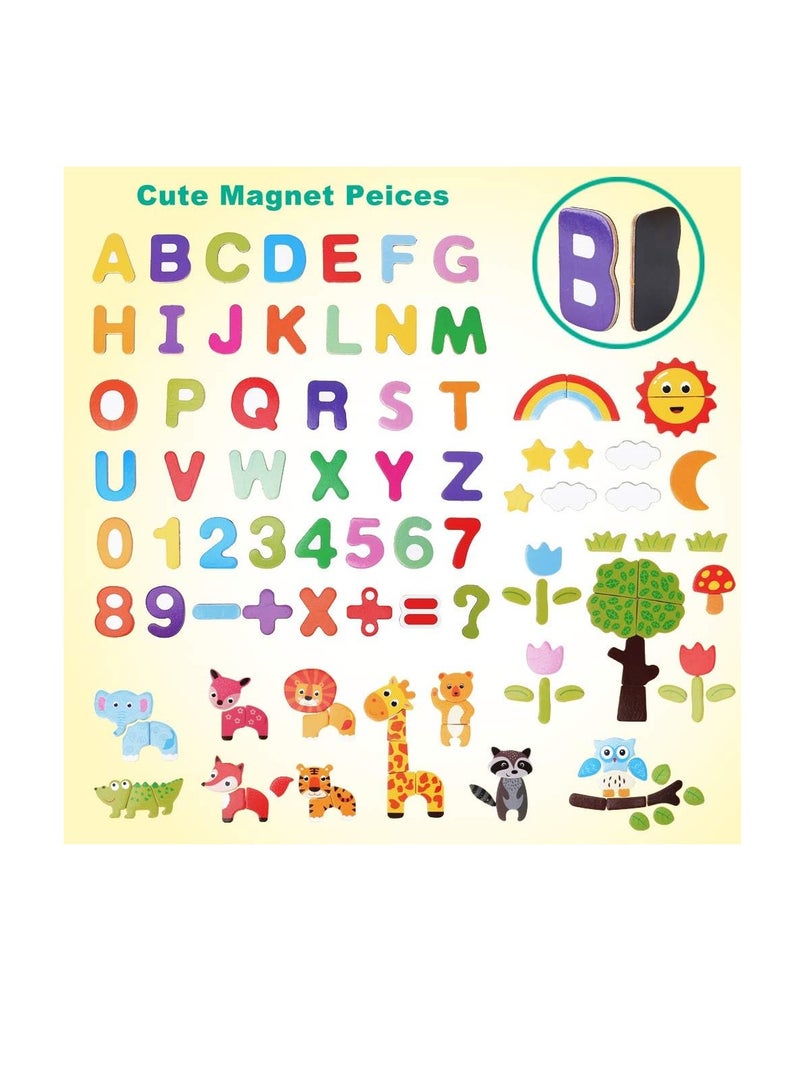 Double-Sided Wooden Drawing Board for Kids, with Extra Letters, Numbers, Animal Magnets and Puzzles, for Toddlers, Boys and Girls - Image 2