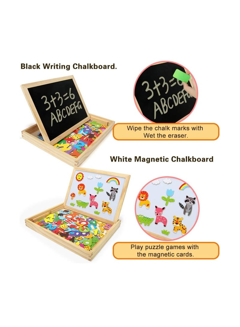 Double-Sided Wooden Drawing Board for Kids, with Extra Letters, Numbers, Animal Magnets and Puzzles, for Toddlers, Boys and Girls - Image 4
