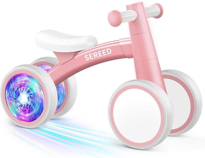 SEREED Colorful Lighting Baby Balance Bike, Toys for 1 Year Old Boys Girls, 12-24 Month Toddler Balance Bike with 4 Silence Wheels, First Birthday Gift (Pink) - Image 1