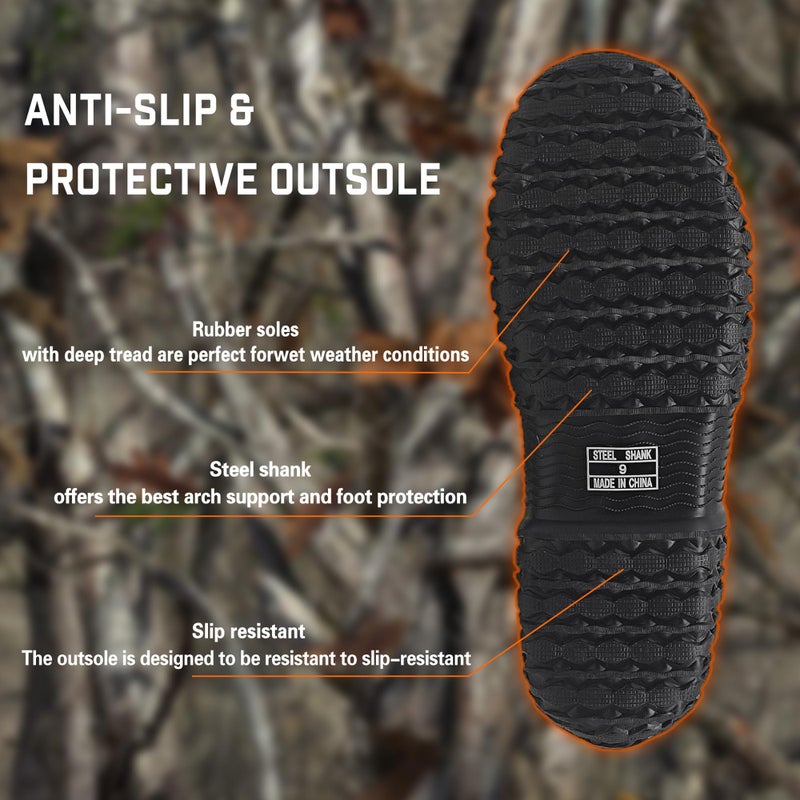 Waterproof Insulated Rubber Boots for Men and Women with Steel Shank, Anti-Slip Outdoor Work Hunting Boots for Farming Gardening Fishing and Mud - Image 5