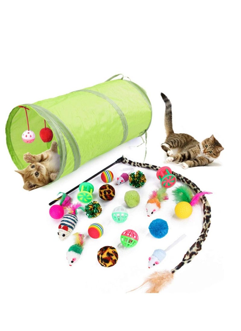 Arabest 21Pcs Cat Toys Kitten Toys Assortments Tunnel Balls Fish Feather Teaser Wand Mice for Cat Puppy Kitty  - Image 1