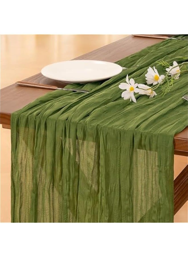 6pcs Olive Green Spirng  Cheesecloth Table Runner Boho Rustic Gauze 120 inch 10FT Cheese Cloth Runner for Wedding Party Baby Shower Birthday Home Decor - Image 1