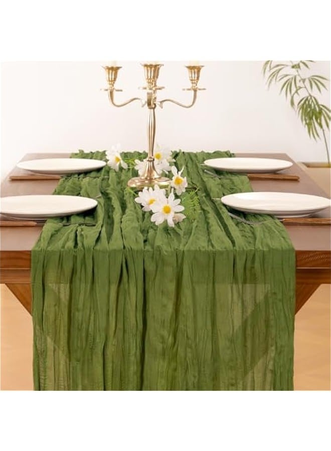6pcs Olive Green Spirng  Cheesecloth Table Runner Boho Rustic Gauze 120 inch 10FT Cheese Cloth Runner for Wedding Party Baby Shower Birthday Home Decor - Image 5