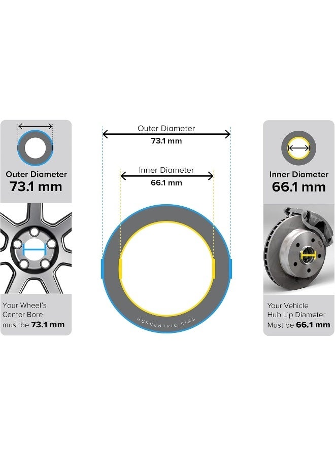 StanceMagic STANCEMAGIC Hubcentric Rings (Pack of 4) - 66.1mm ID to 73.1mm OD - Silver Aluminum Hubrings Hub - for 66.1mm Vehicle Hub and 73.1mm Wheel Centerbore - Compatible with Nissan and Infiniti  - Image 3