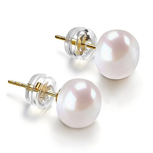 PAVOI 14K Gold Freshwater Cultured White Button Pearl Stud Earrings - 8.5-9mm - Image 1