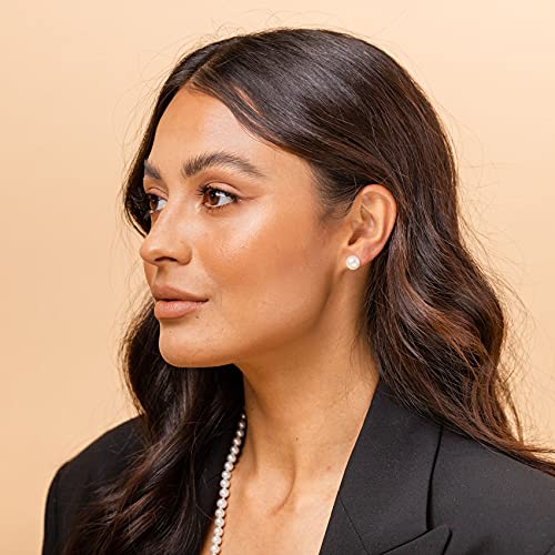 PAVOI 14K Gold Freshwater Cultured White Button Pearl Stud Earrings - 8.5-9mm - Image 2