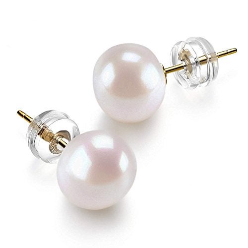 PAVOI 14K Gold Freshwater Cultured White Button Pearl Stud Earrings - 8.5-9mm - Image 3
