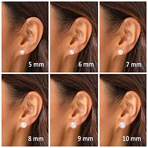 PAVOI 14K Gold Freshwater Cultured White Button Pearl Stud Earrings - 8.5-9mm - Image 4