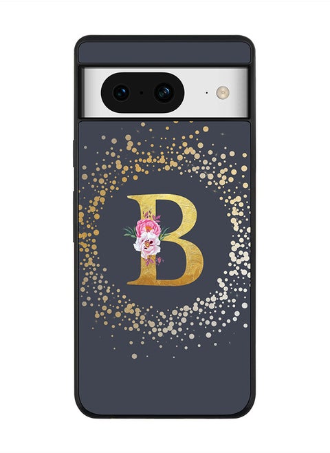 Rugged Black Edge case for Google Pixel 8, Slim fit Thin Phone Case Cover- Custom Monogram Initial Letter Floral Pattern Alphabet - B (Grey)