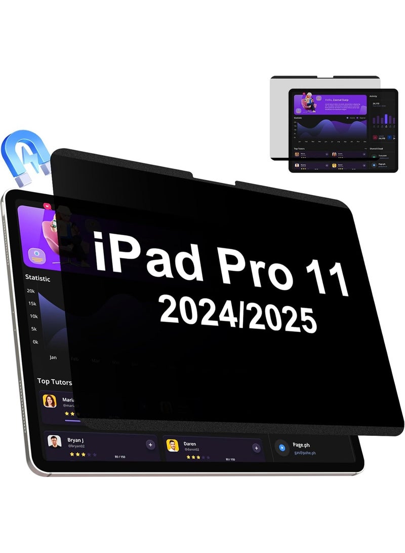 Magnetic Privacy Screen Protector Compatible With iPad Pro 11 Inch M4 M5 (2024 2025, 5th 6th)), Removable Anti Blue Light Glare Spy Private Filter Black Security Screen Cover for School Office Cafe, Also Compatible with iPad Air 11 inch M4/M3/M2 2026-2024 - Image 1