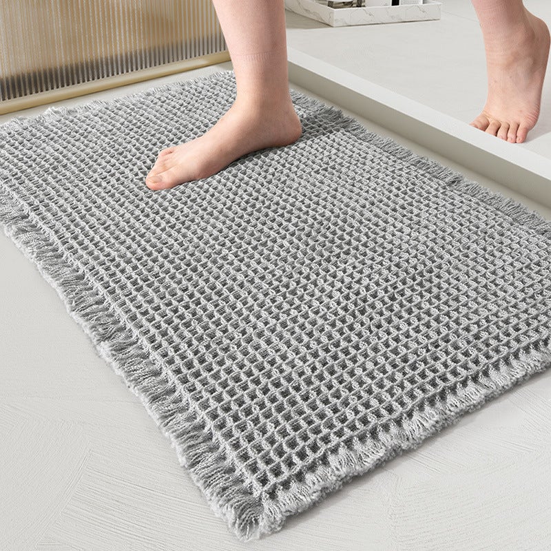 Cross-border Toilet Floor Mat Bathroom Door Absorbent Carpet Household Toilet Non-slip Foot Mat Toilet Door Mat Entrance(Tassel Waffe Bath Mat-Grey, 43x61cm) - Image 1