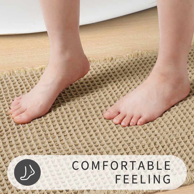 Cross-border Toilet Floor Mat Bathroom Door Absorbent Carpet Household Toilet Non-slip Foot Mat Toilet Door Mat Entrance(Tassel Waffe Bath Mat-Grey, 43x61cm) - Image 4