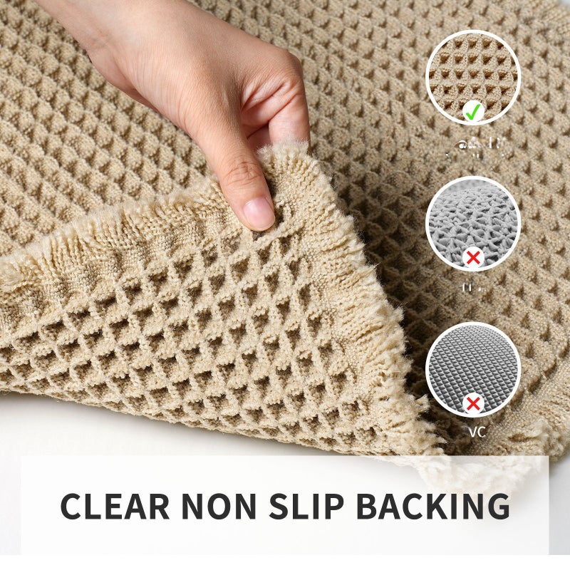 Cross-border Toilet Floor Mat Bathroom Door Absorbent Carpet Household Toilet Non-slip Foot Mat Toilet Door Mat Entrance(Tassel Waffe Bath Mat-Grey, 43x61cm) - Image 5