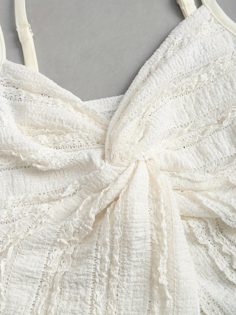 French Lace Trimmed Cami Twisted Sweet Short Top And A-Line Lace Hemmed Skirt - Image 4