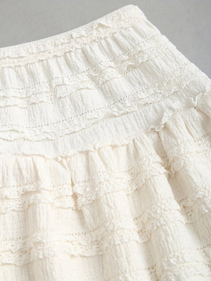 French Lace Trimmed Cami Twisted Sweet Short Top And A-Line Lace Hemmed Skirt - Image 5