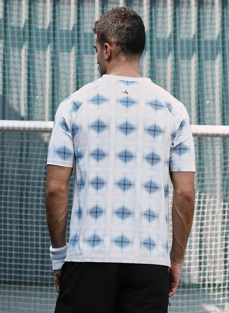 CAHOOT  Men's Cream White & Indigo Blue Static-Bloc Activewear T-Shirt for Men | Best Price UAE