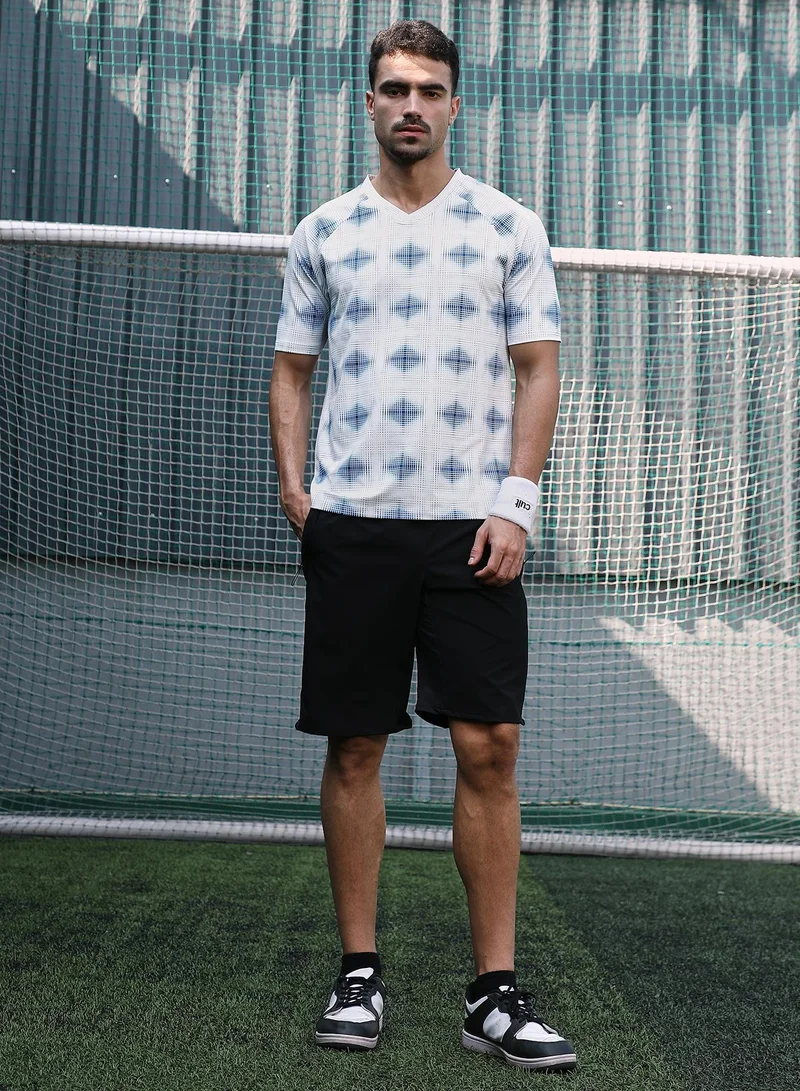CAHOOT  Men's Cream White & Indigo Blue Static-Bloc Activewear T-Shirt for Men | Best Price UAE