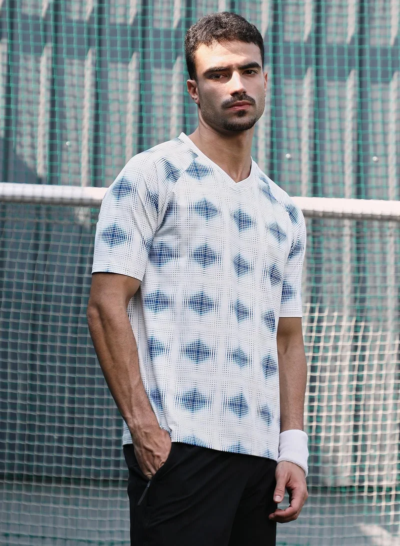 CAHOOT  Men's Cream White & Indigo Blue Static-Bloc Activewear T-Shirt for Men | Best Price UAE