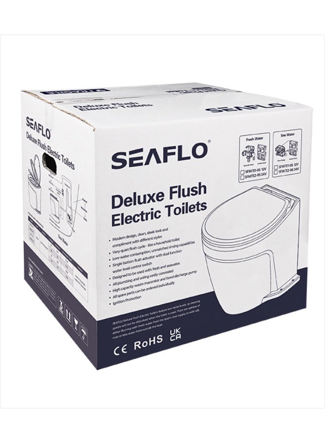 SEAFLO Electric Marine Toilet 12V 24V Deluxe Flush Ceramic Bowl Soft Close Seat - Image 1