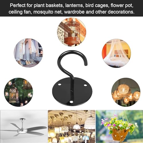 Tusmad 4pcs Metal Ceiling Hook with Screws for Hanging Flower Pot and Plant Pot Wall Mounted Hook for Hanging Plant Baskets/String Lights in Balcony, Porch Office Home (Black) - Image 4