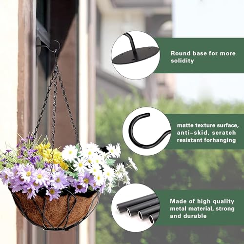 Tusmad 4pcs Metal Ceiling Hook with Screws for Hanging Flower Pot and Plant Pot Wall Mounted Hook for Hanging Plant Baskets/String Lights in Balcony, Porch Office Home (Black) - Image 2