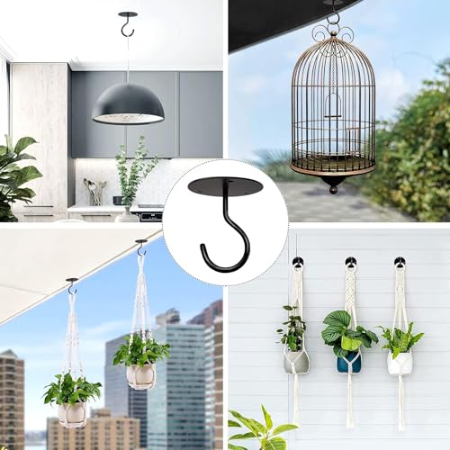Tusmad 4pcs Metal Ceiling Hook with Screws for Hanging Flower Pot and Plant Pot Wall Mounted Hook for Hanging Plant Baskets/String Lights in Balcony, Porch Office Home (Black) - Image 3